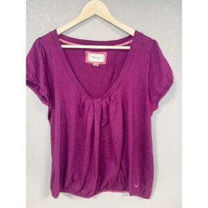 Y2K American Eagle Outfitters Purple V-Neck Pleated Bubble Hem Top XL